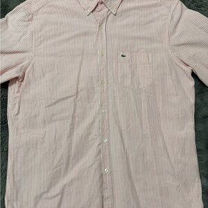 Lacoste Men's Casual Pink Striped Button Down Shirt Size 44